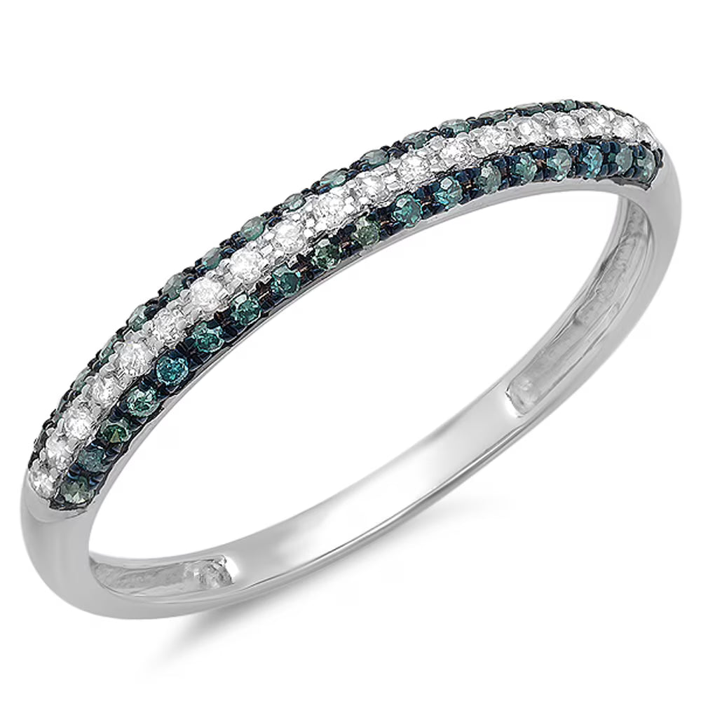 18k Gold Round Blue & White Diamond Pave Set Wedding Band Ring I4886