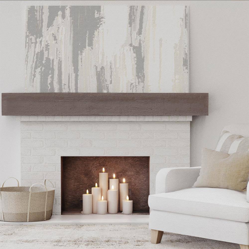 Rough Sawn Faux Wood Fireplace Mantel, Aged Pecan J777864