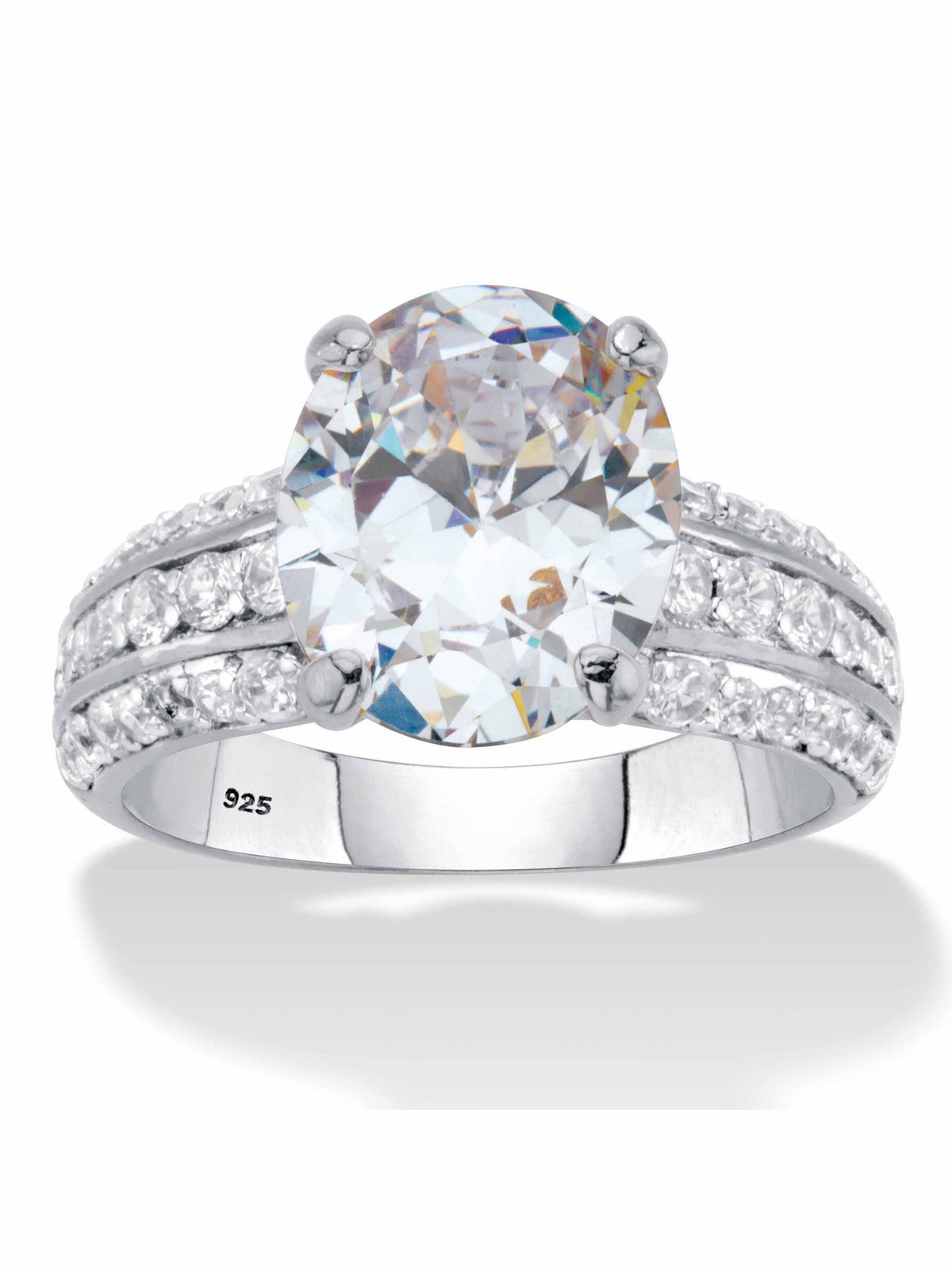 Oval-Cut Cubic Zirconia Multi-Row Engagement Ring in Platinum-Plated Sterling Silver S186