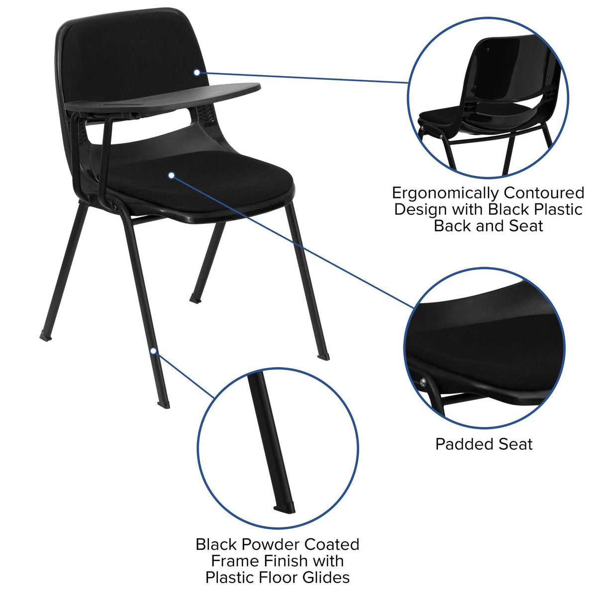 Black Padded Ergonomic Shell Chair with Flip-Up Tablet Arm R88760