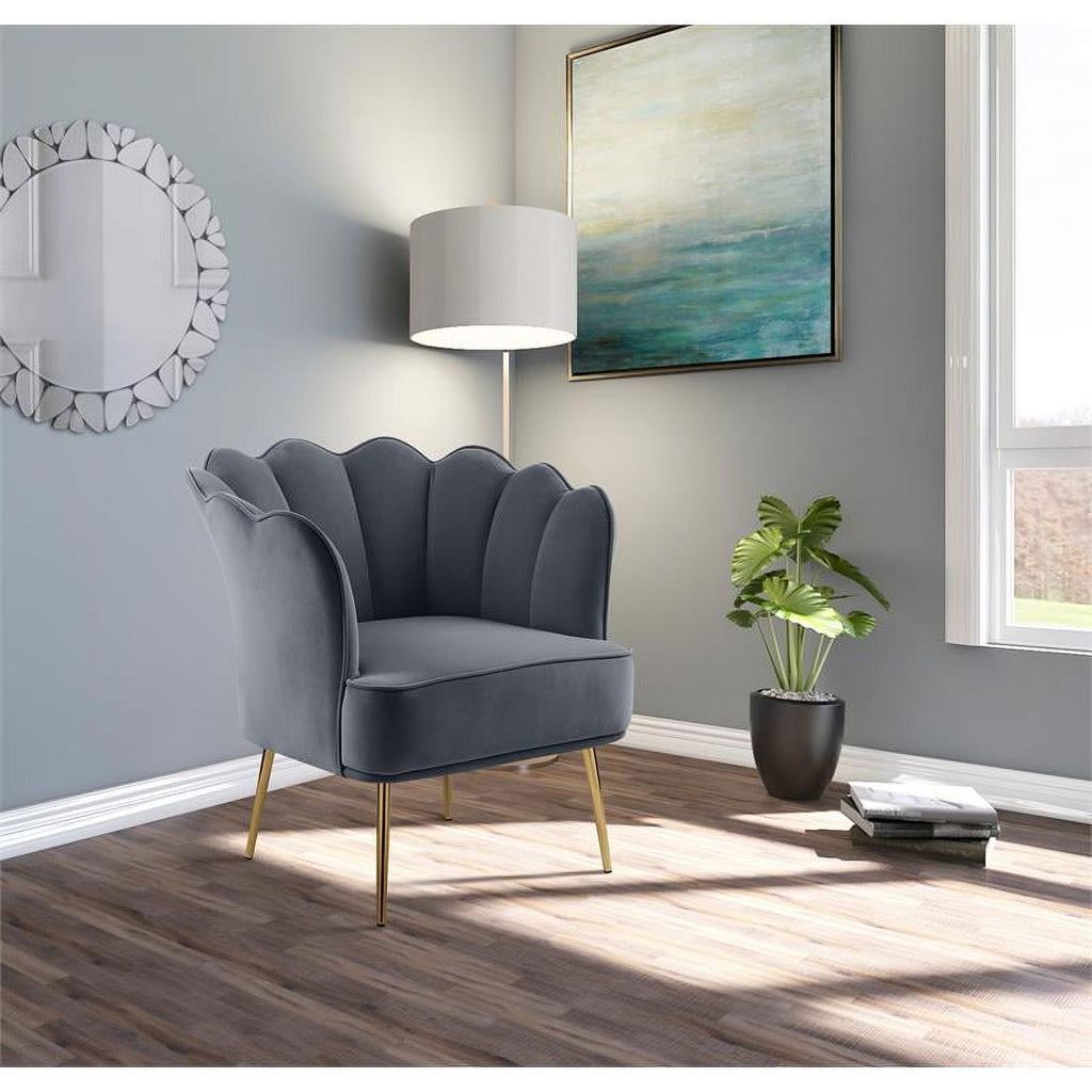 Gray Velvet Accent Chair with Gold Iron Legs X969