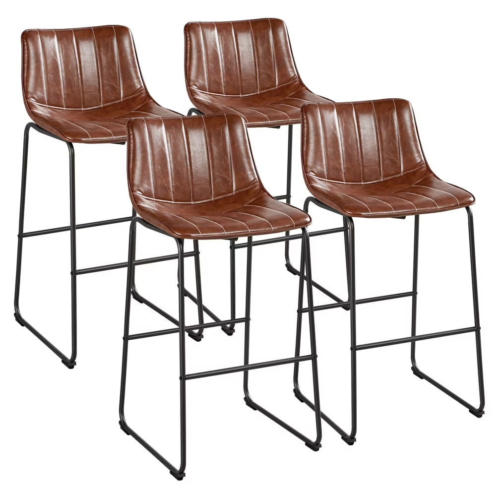 Brown PU Leather Bar Stool with Backrest, Set of 4 B1459
