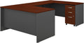 60W U Shaped Desk with 3 Drawer Mobile File Cabinet, Hansen Cherry M637154