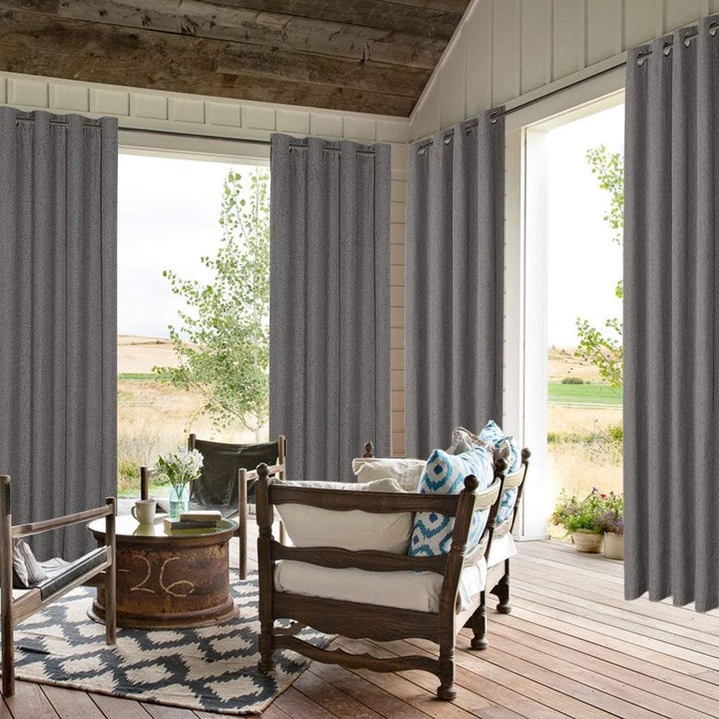 Grey Linen Grommet Top Blackout Curtains, 1 Pair, 52 X 108 Inch J366