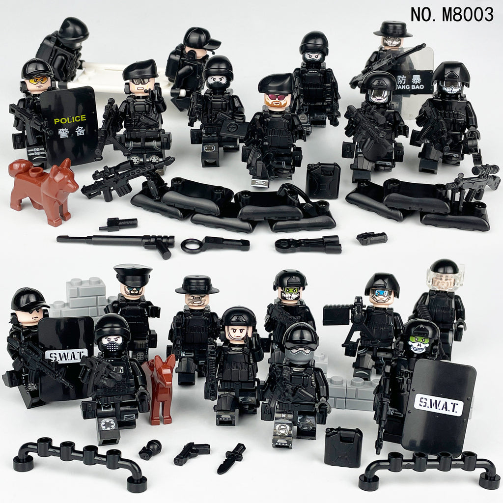 20 Pcs City Police Action Figures Building Blocks Set with Combat Equipment and Dogs D94980
