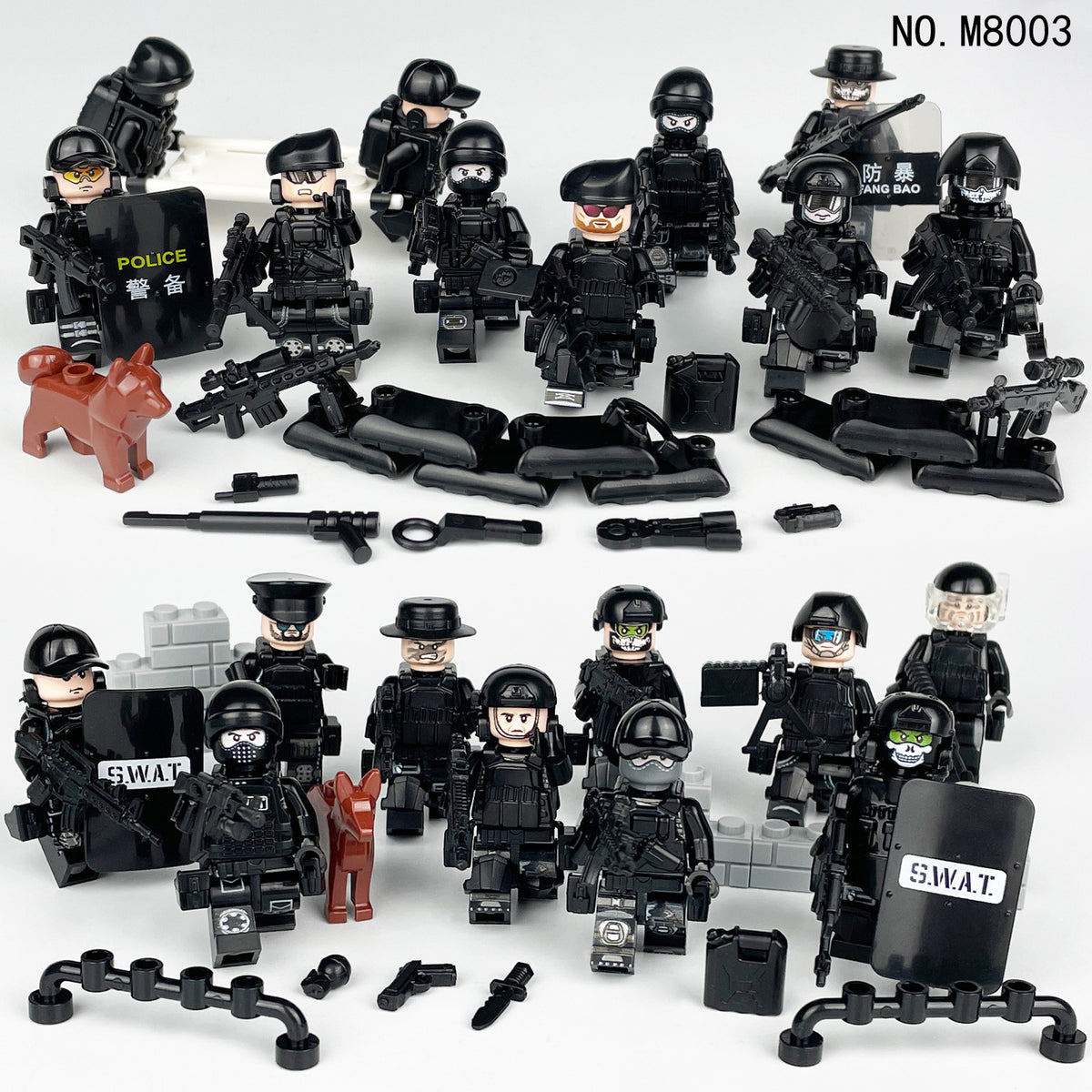 20 Pcs City Police Action Figures Building Blocks Set with Combat Equipment and Dogs D94980