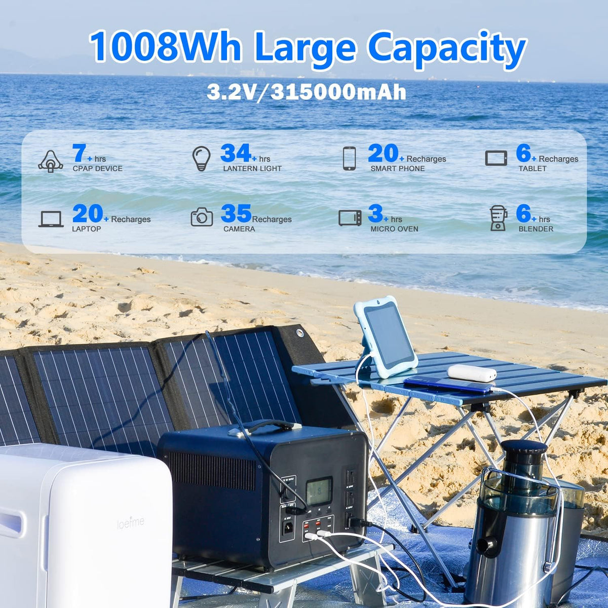 Portable Power Station 1000W 1008Wh LiFePO4 Battery with LCD Display T95862