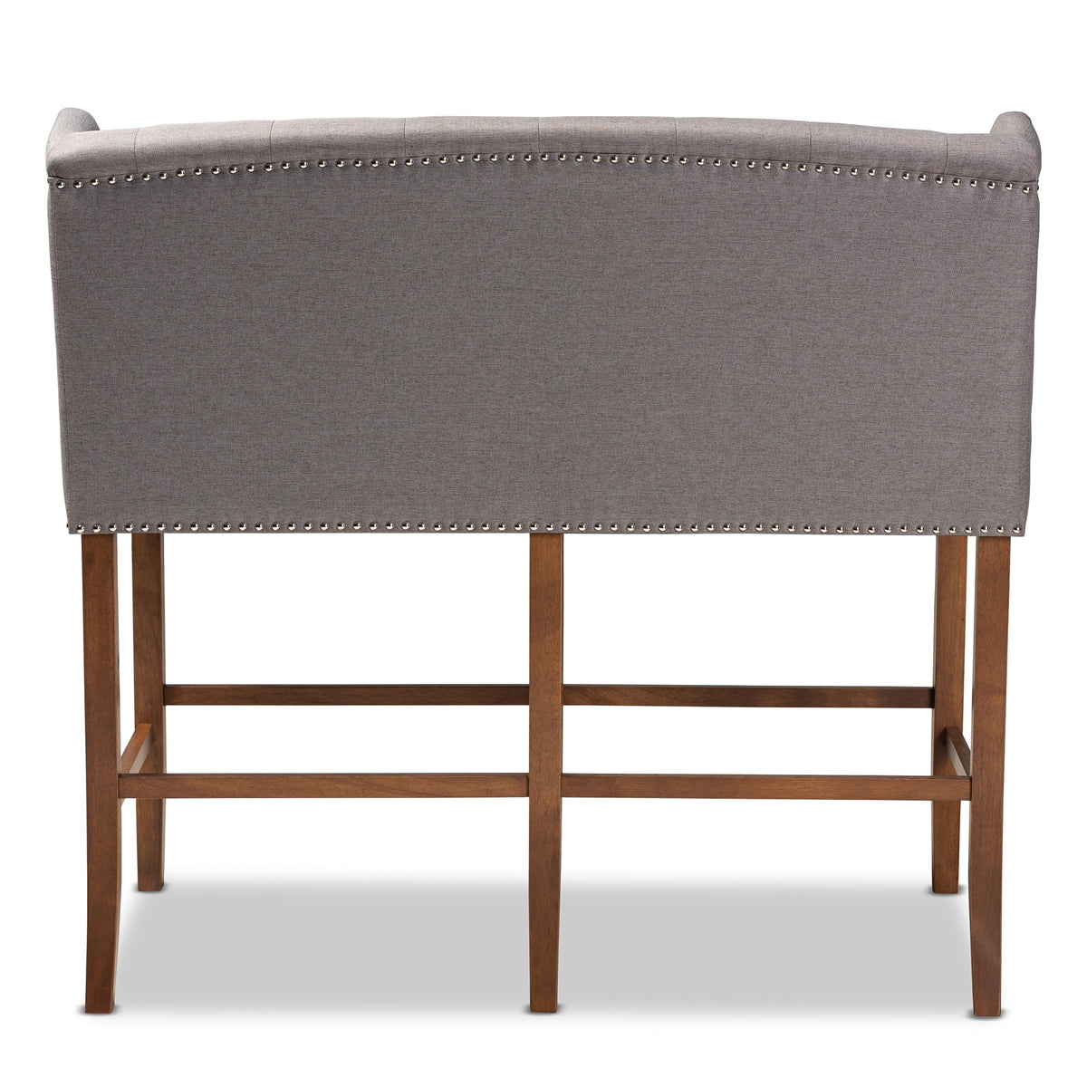 Grey Fabric Upholstered Walnut Finished Wood Button Tufted Bar Stool Bench F387