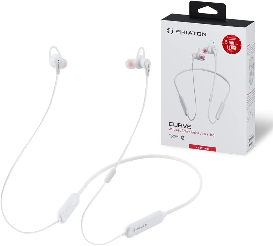BT 120 NC Bluetooth Wireless Active Noise Cancelling Neckband Earbuds with Inline Control and Microphones, IPX4 Water Resistant B692