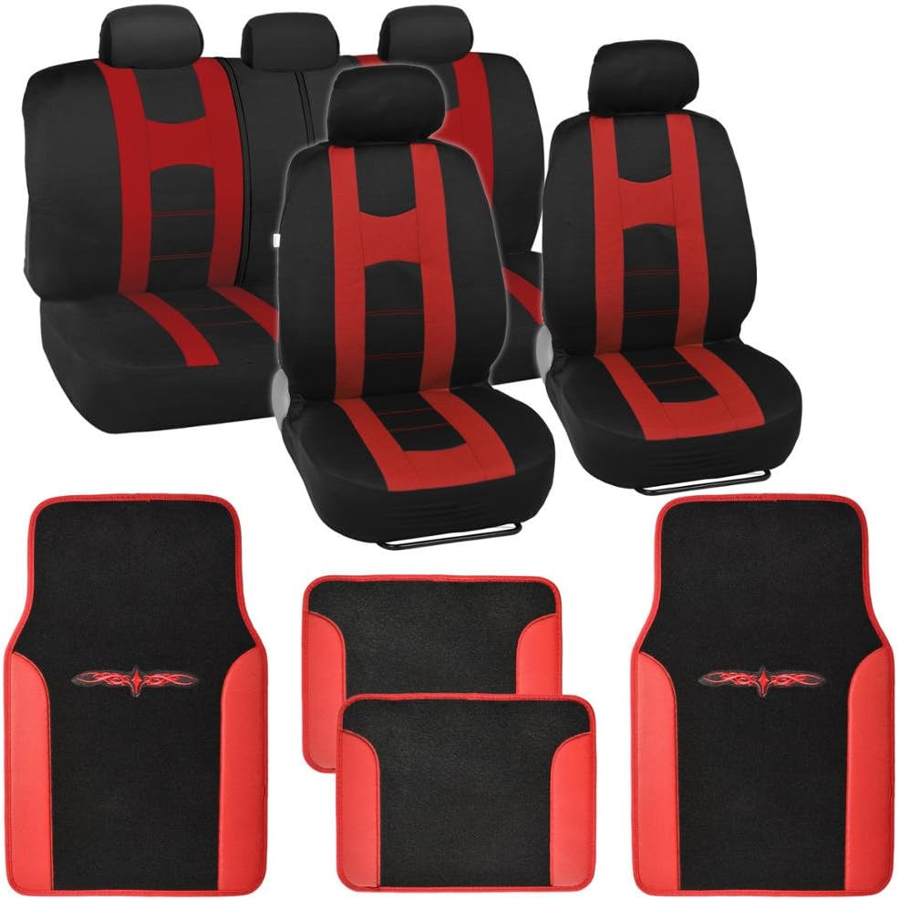 Black/Red Stripe Seat Covers Full Set Pack of 2 F74349