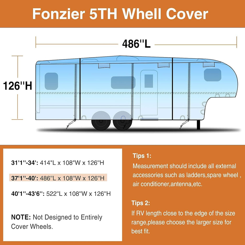 5th Wheel RV Cover Heavy Duty Camper Cover with 2Pcs Straps & Gutter Covers R354