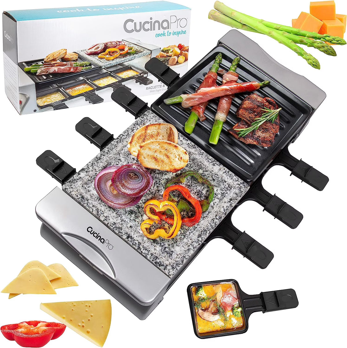 Raclette Table Grill with Non-stick Grilling Plate and Cooking Stone, 8 Person Electric Tabletop Cooker U611