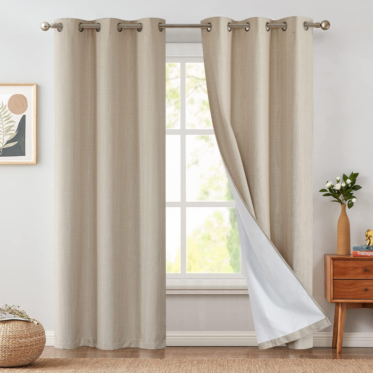 Grey Blackout Curtains 63 Inch Length 2 Panels Grommet Top Drapes M7044