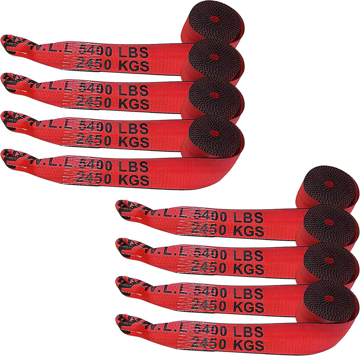 4" x 30' Heavy Duty Twisted Sewn Loop Winch Strap Tie Down (Black, 8 - Pack) P930