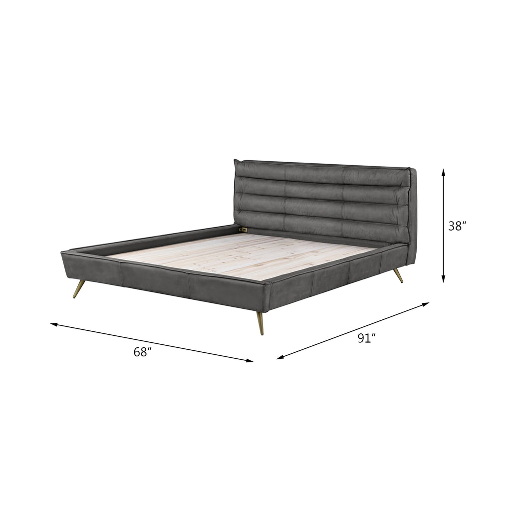 Queen Bed in Gray Top Grain Leather R638