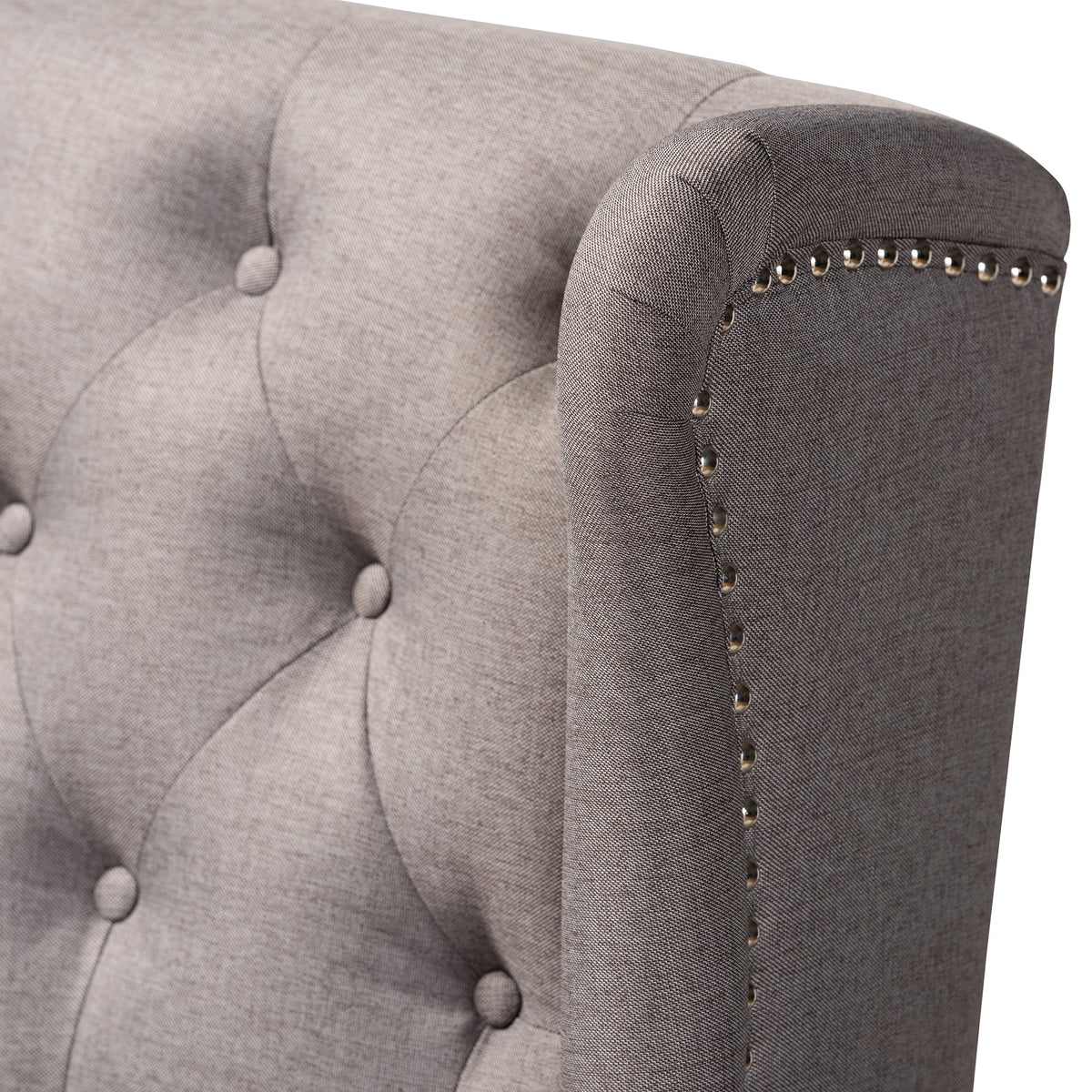 Grey Fabric Upholstered Walnut Finished Wood Button Tufted Bar Stool Bench F387
