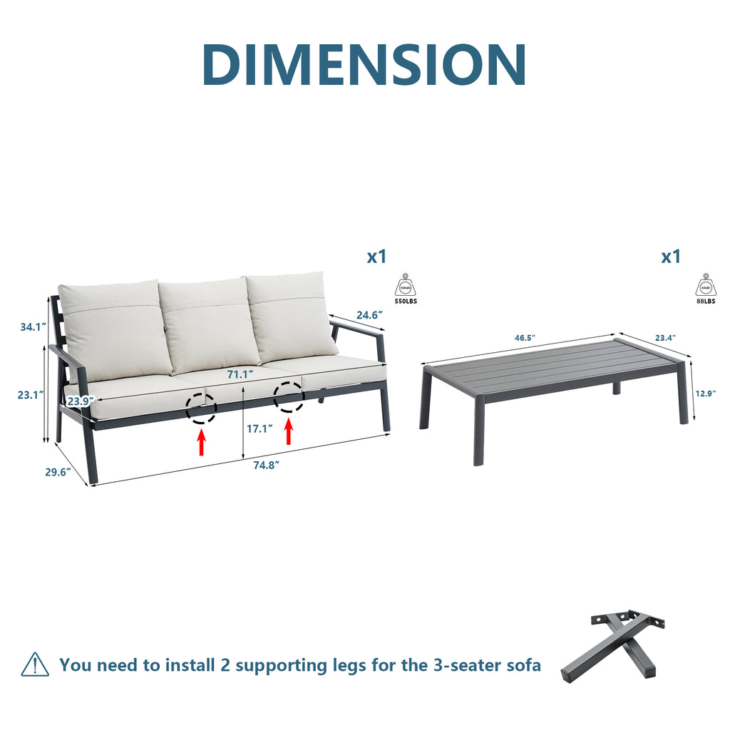 Outdoor Sectional Sofa Set 3 Seater Aluminum Y756547