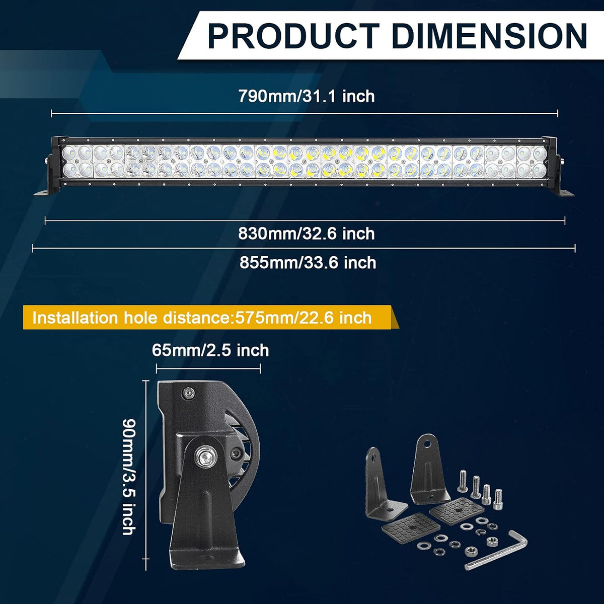 32 inch 180W Waterproof Spot Flood Combo LED Light Bar with Mounting Bracket, Pack of 2 V337