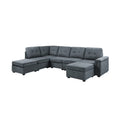 Gray Woven Fabric 7-Seater Sectional Sofa with Ottomans M556