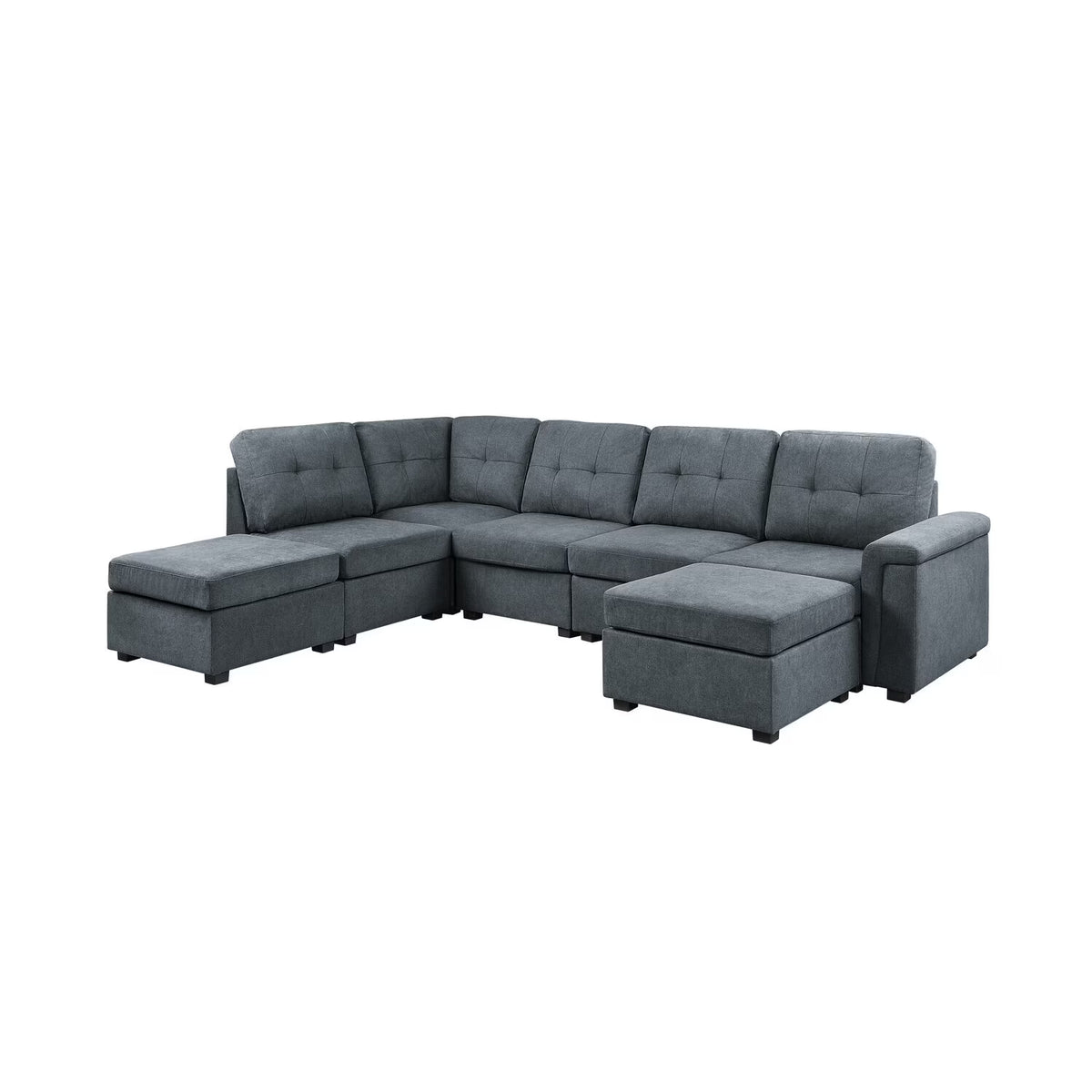 Gray Woven Fabric 7-Seater Sectional Sofa with Ottomans M556