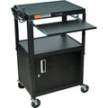 Adjustable Height Steel A/V Cart with Keyboard Shelf and Cabinet, Black O37600