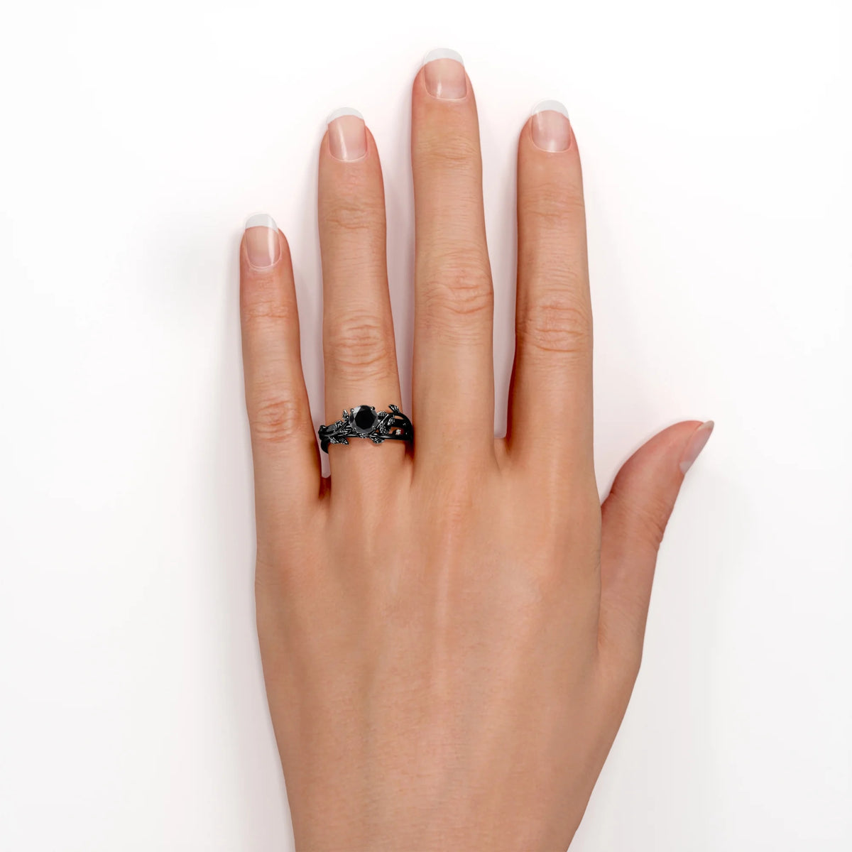 0.50 Carat Round Cut Lab Created Black Diamond Ring Set M4782