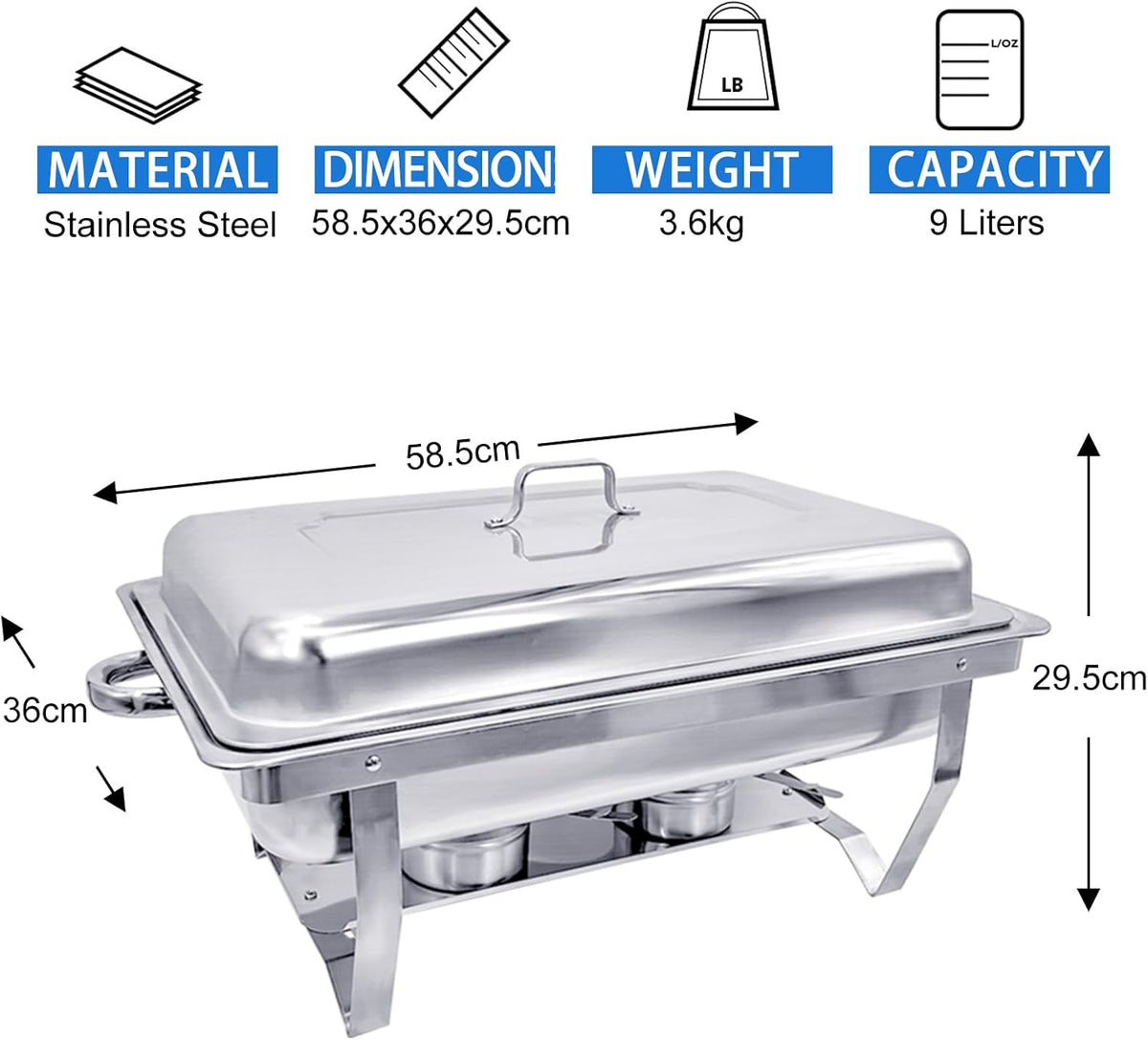 Chafing Dish Buffet Set 4 Pack 8QT Half Size Food Warmer Chafer Complete Set with Water Pan, Chafing Fuel Holder P320
