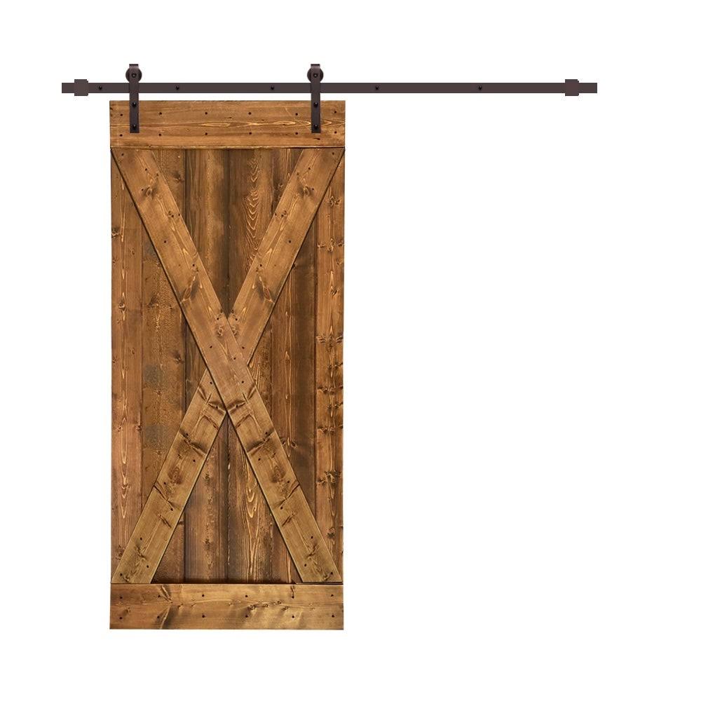 Sage Green Stained Wood Interior Sliding Barn Door with Hardware Kit X43377
