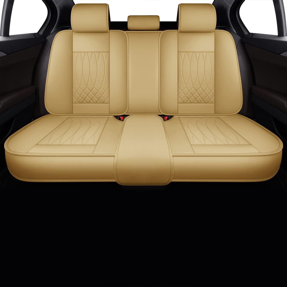 Black+Red Waterproof Leather Automotive Seat Covers G776949