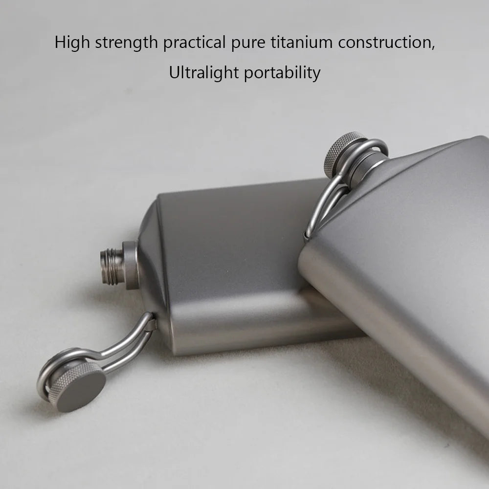 Titanium Flask Hip Flagon with Screw Cap Clip Ultralight Hydration Flat Bottle with Ti Funnel T444598