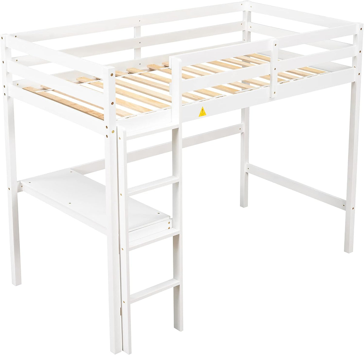 White Twin Size Loft Bed with Desk and Ladder M176177