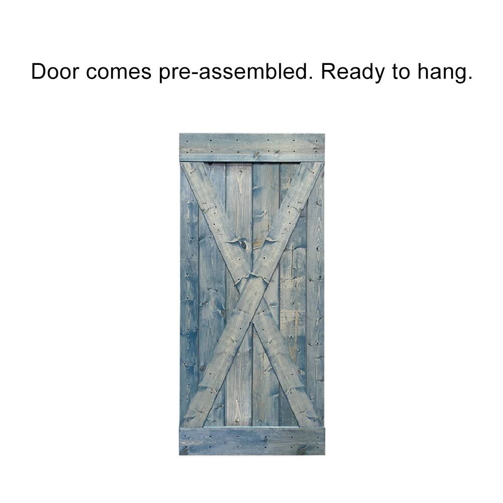 Sage Green Stained Wood Interior Sliding Barn Door with Hardware Kit X43377