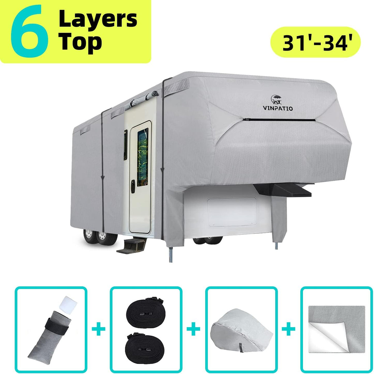 6 Layers 5th Wheel RV Cover Fits 31'-34' RV I2529