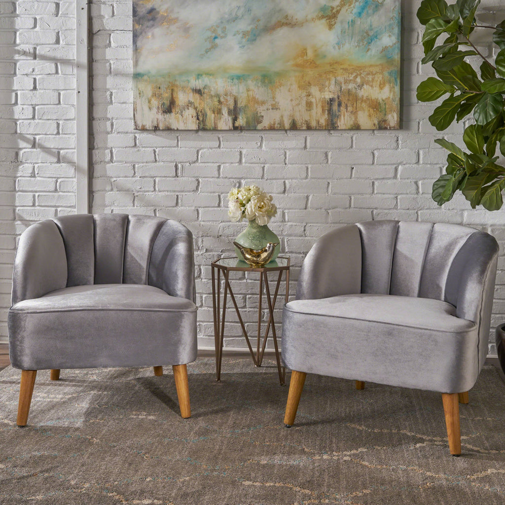 Seafoam Blue Velvet Club Chairs (Set of 2) E4992