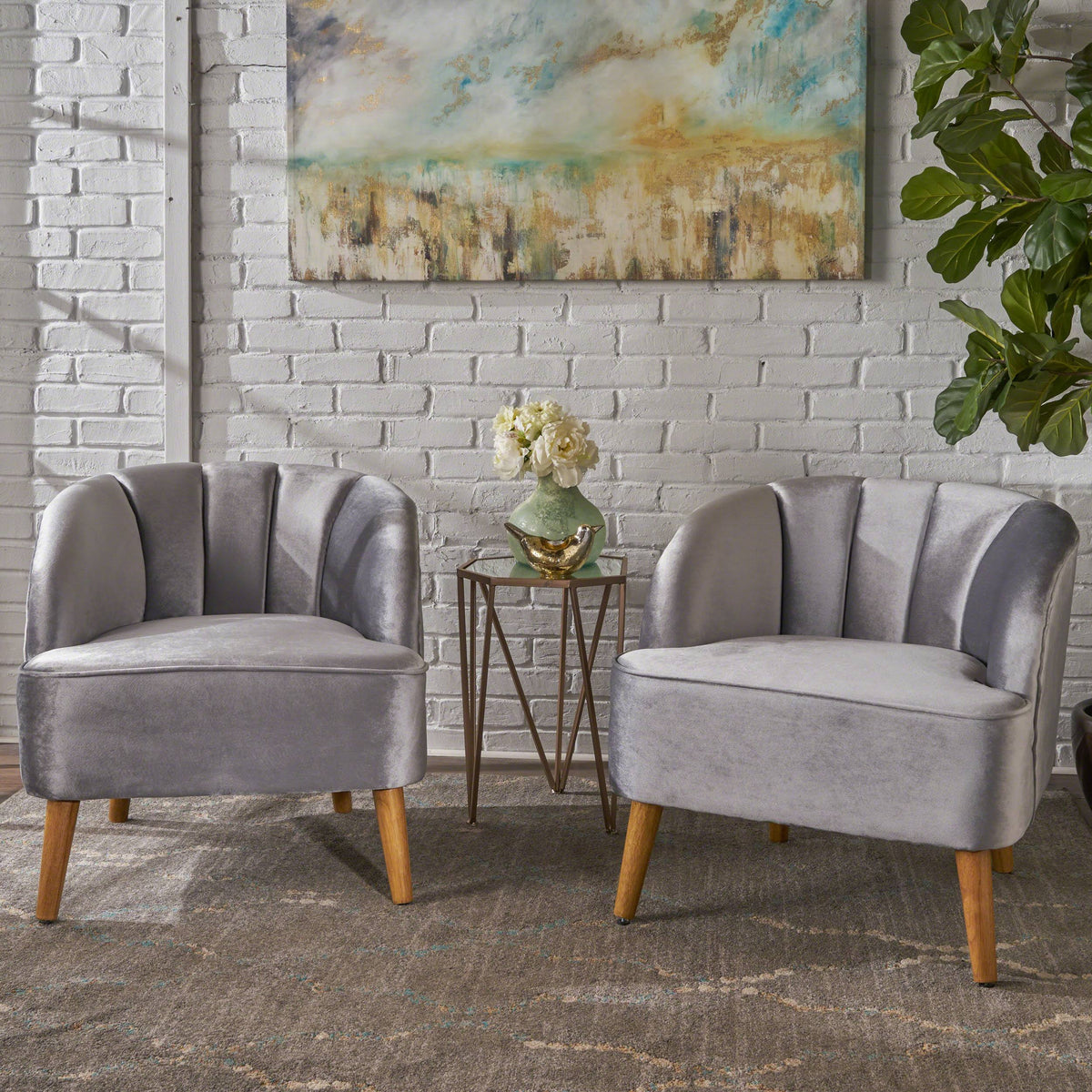 Seafoam Blue Velvet Club Chairs (Set of 2) E4992