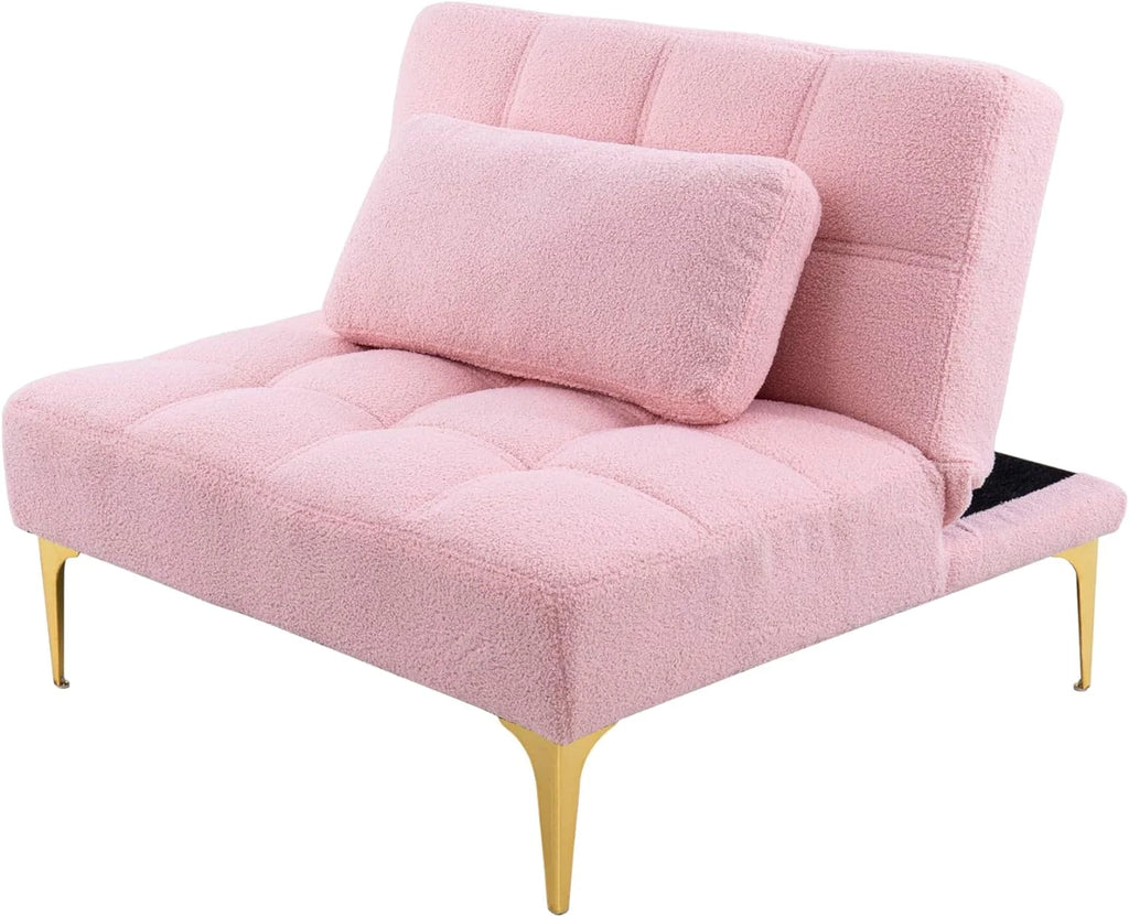 Pink Teddy Fabric Convertible Sofa Bed E48370