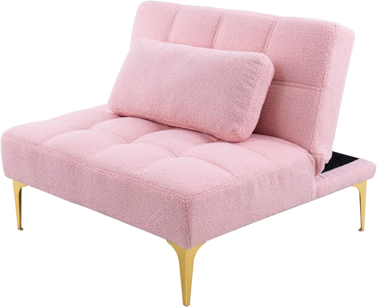 Pink Teddy Fabric Convertible Sofa Bed E48370