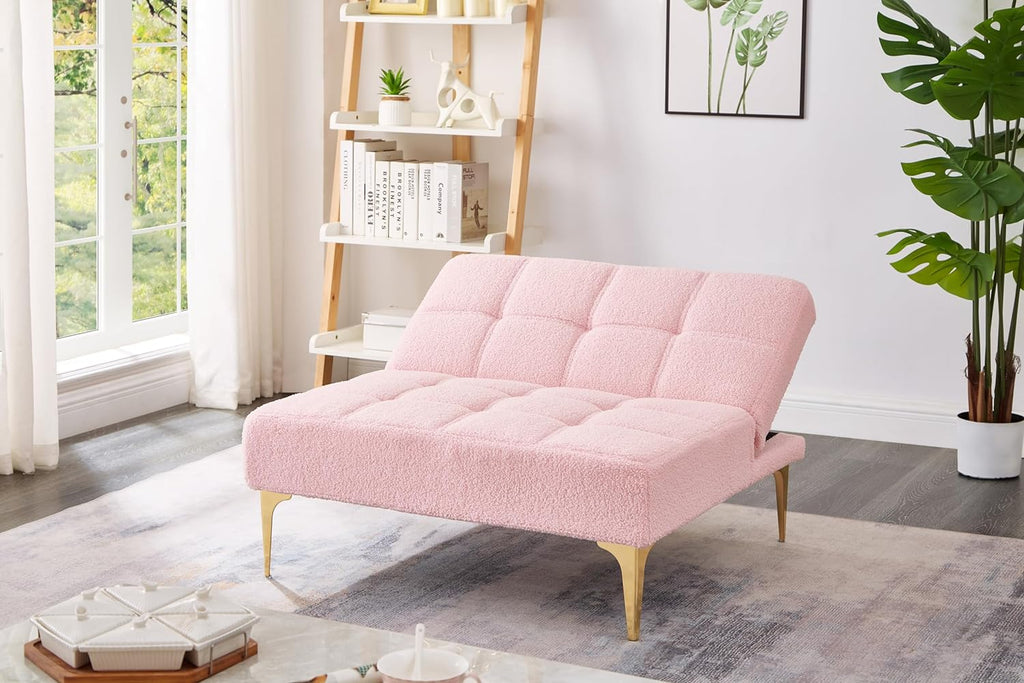 Pink Teddy Fabric Convertible Sofa Bed E48370
