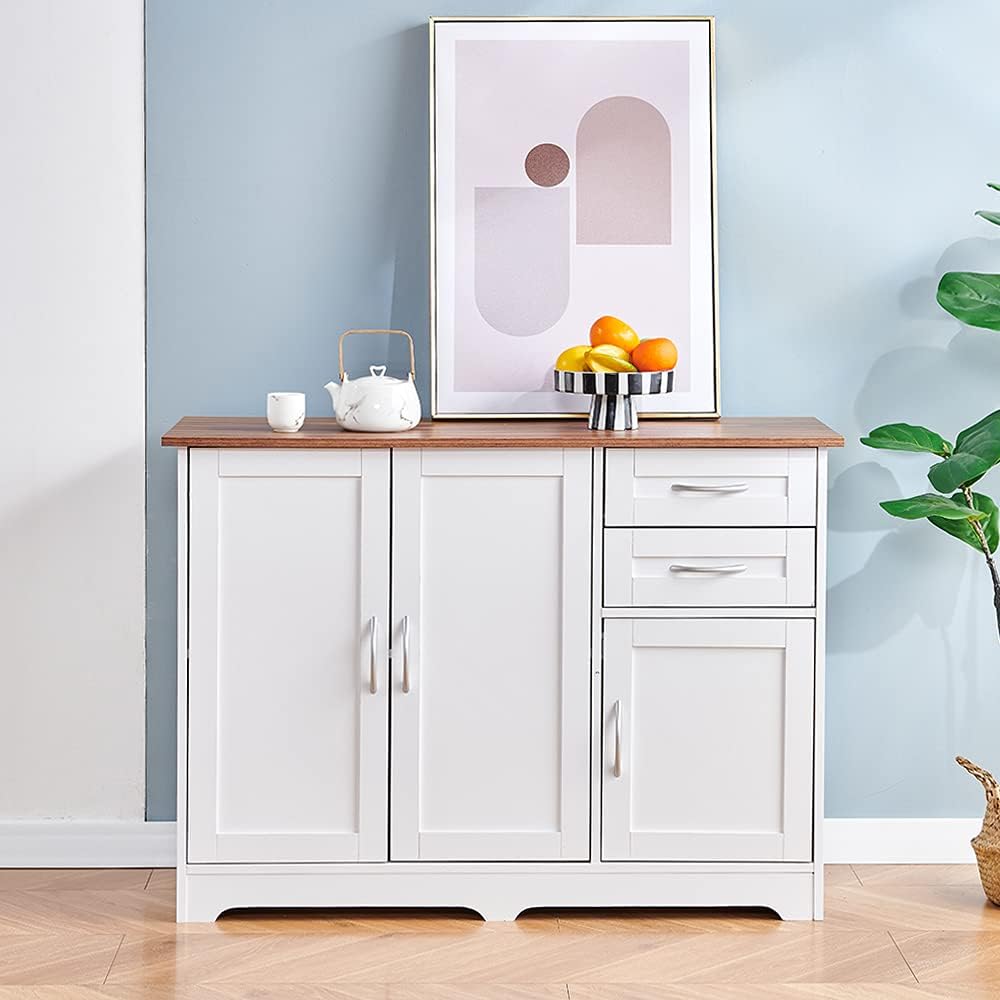 White Wooden Storage Cabinet with Drawers Shelves D489743