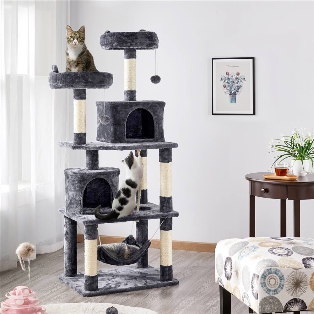 62.2x22 Double Condo Cat Tree and Scratching Post Tower Dark Gray R226974