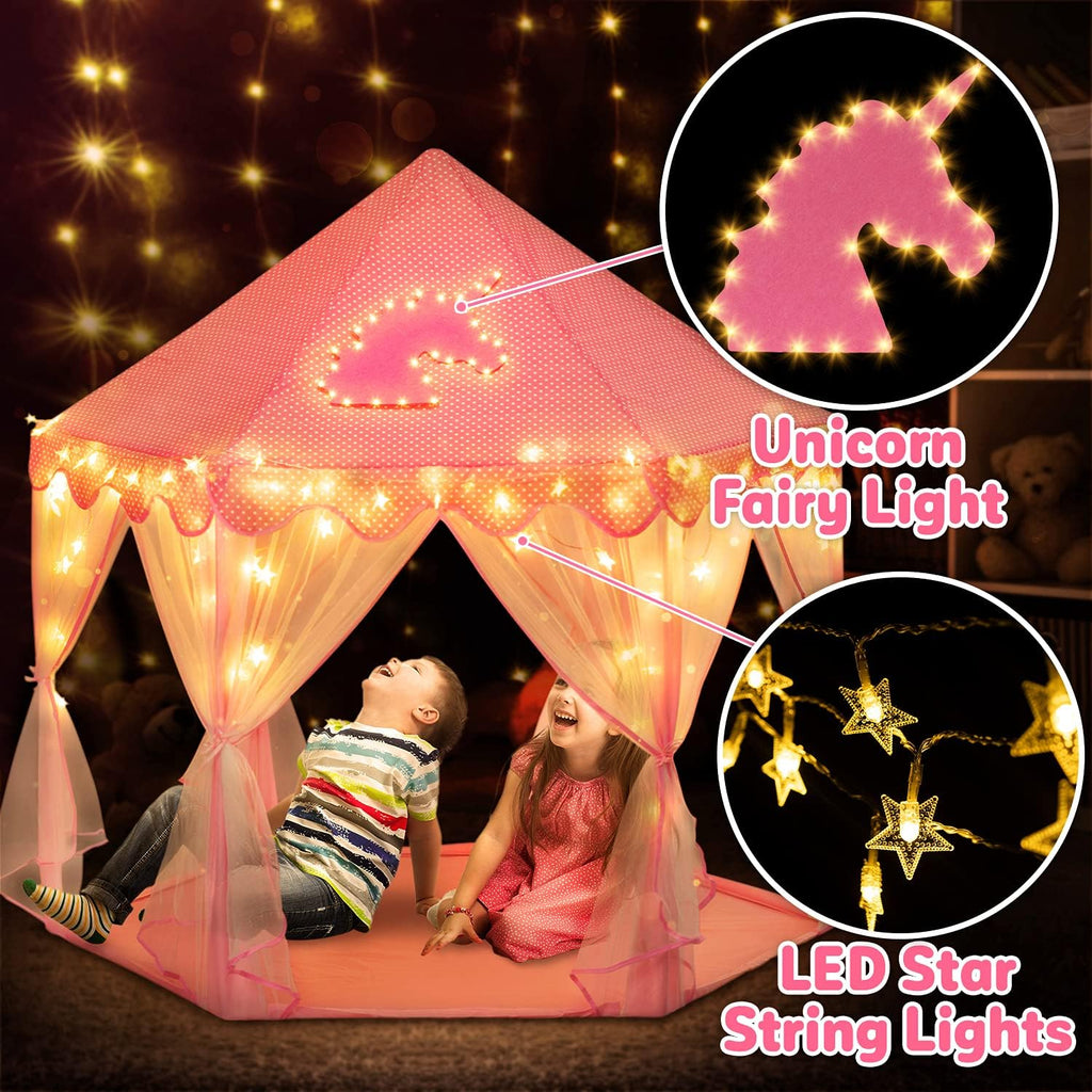 Large Kids Castle Play Tent with Star Lights M58141
