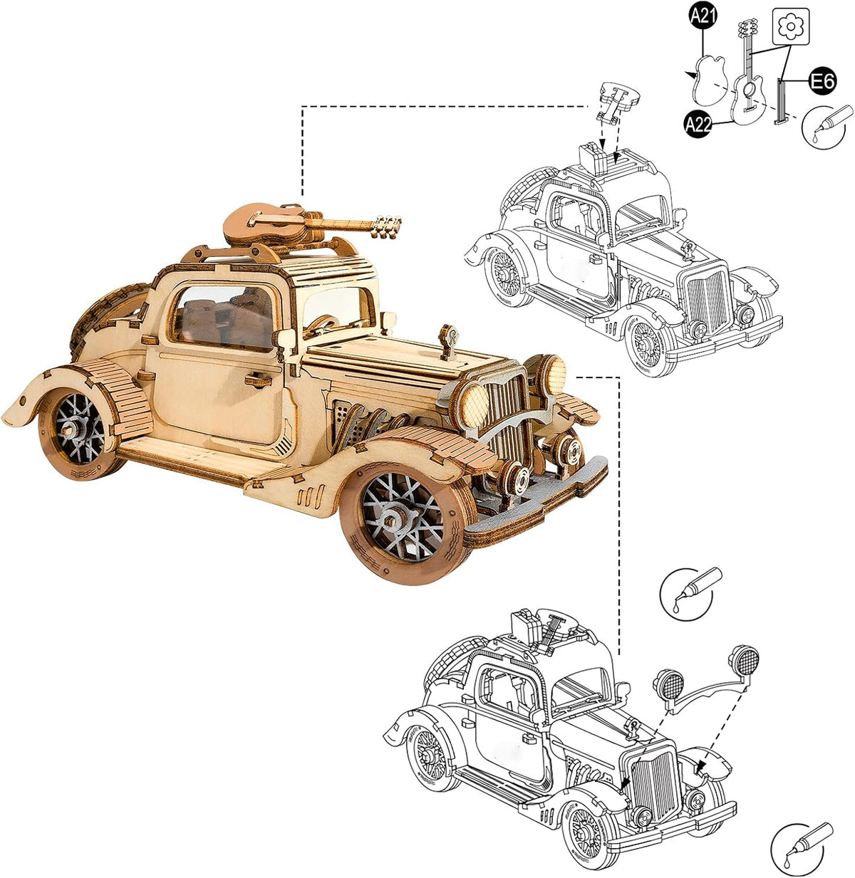 Vintage Car 3D Wooden Puzzle Model Kit I700345