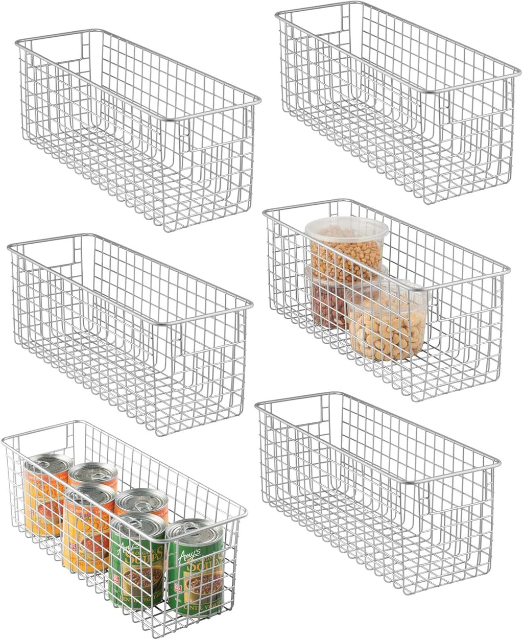 Metal Wire Food Organizer Storage Baskets with Handles, 6 Pack, Bronze G92765