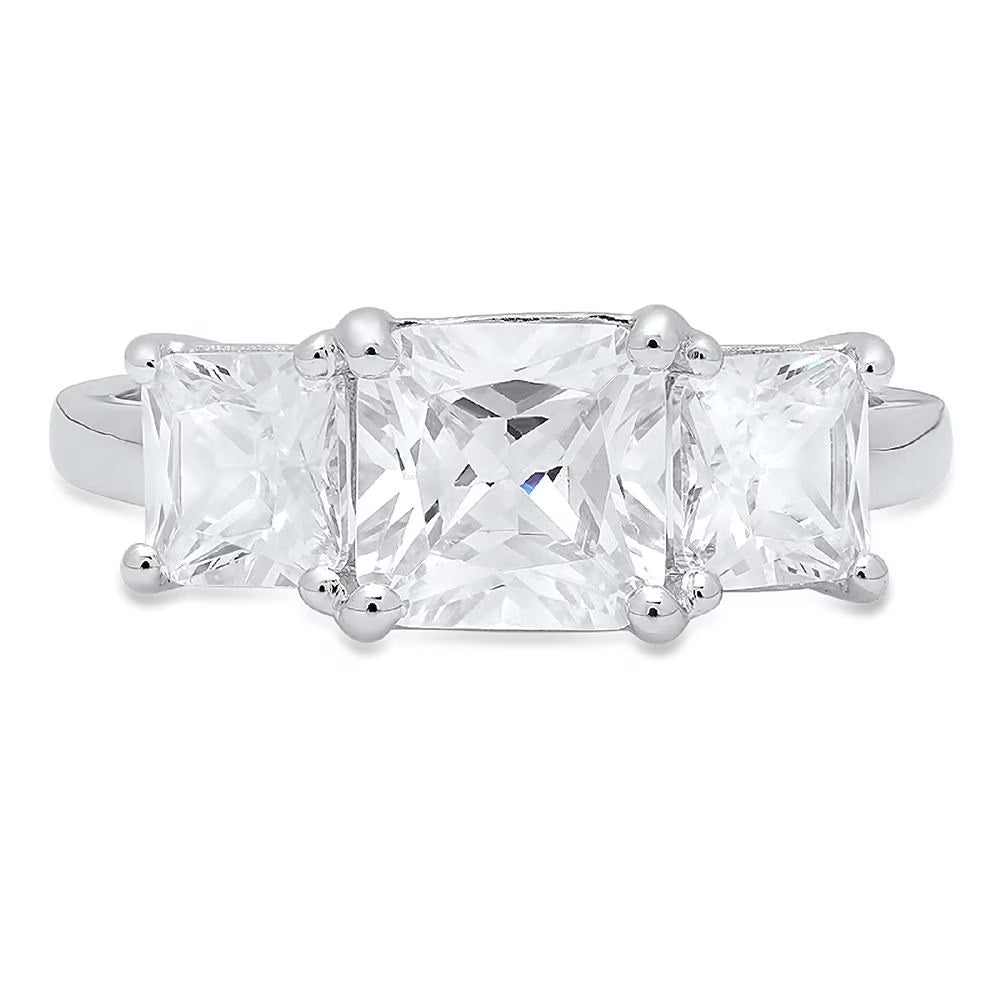 14K White Gold Three-Stone Diamond Engagement Ring size 6.5 F984615