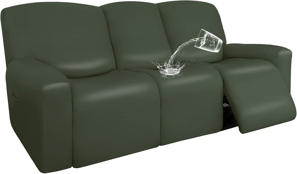 Navy PU Leather Recliner Sofa Slipcovers, 8 Pieces Stretch Furniture Protector L5631