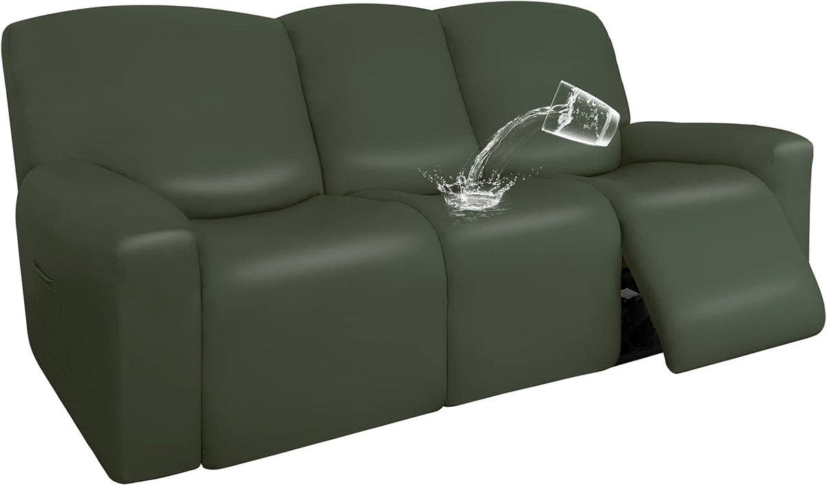 Navy PU Leather Recliner Sofa Slipcovers, 8 Pieces Stretch Furniture Protector L5631