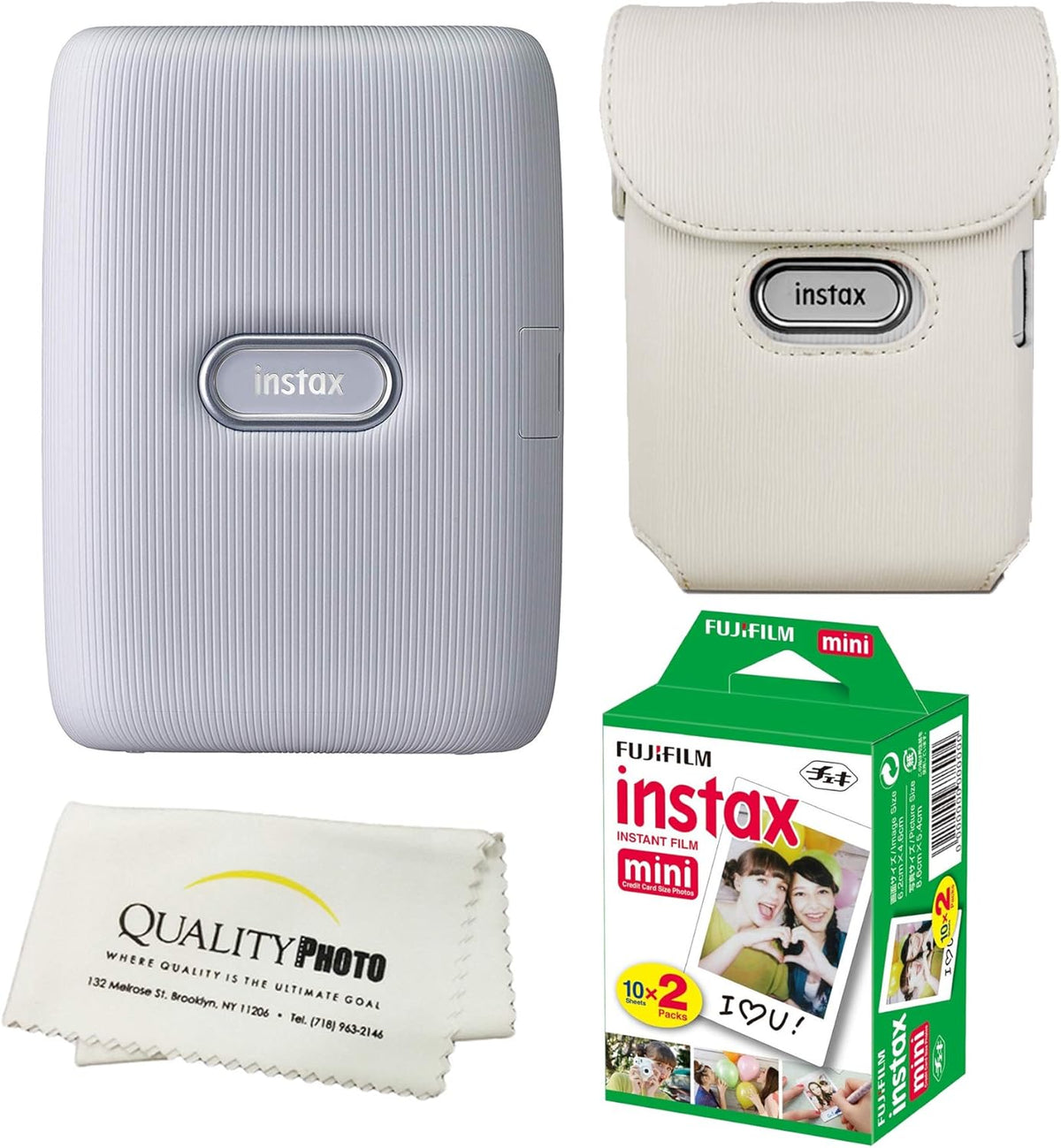 Instax Mini Link Smartphone Printer Bundle with Case and 20 Films (White) M859352