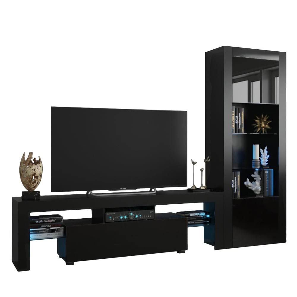 Black Modern Wall Unit Entertainment Center H55461