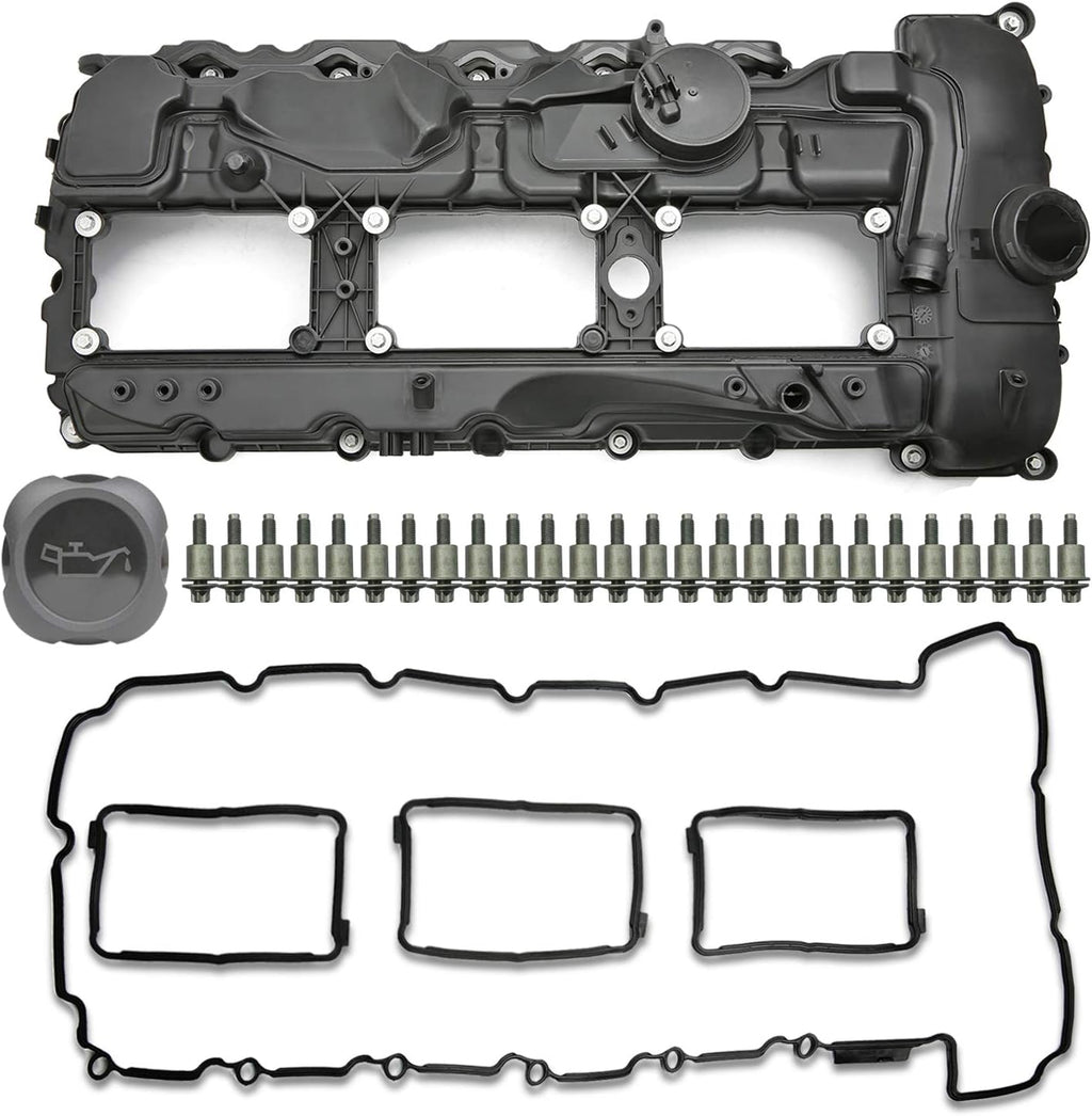 N55 Engine Valve Cover with Gasket Bolts Kit & Oil Cap V56321