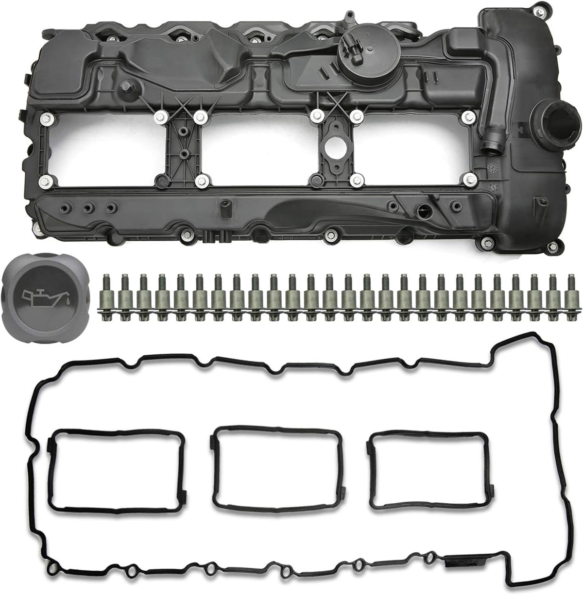 N55 Engine Valve Cover with Gasket Bolts Kit & Oil Cap V56321